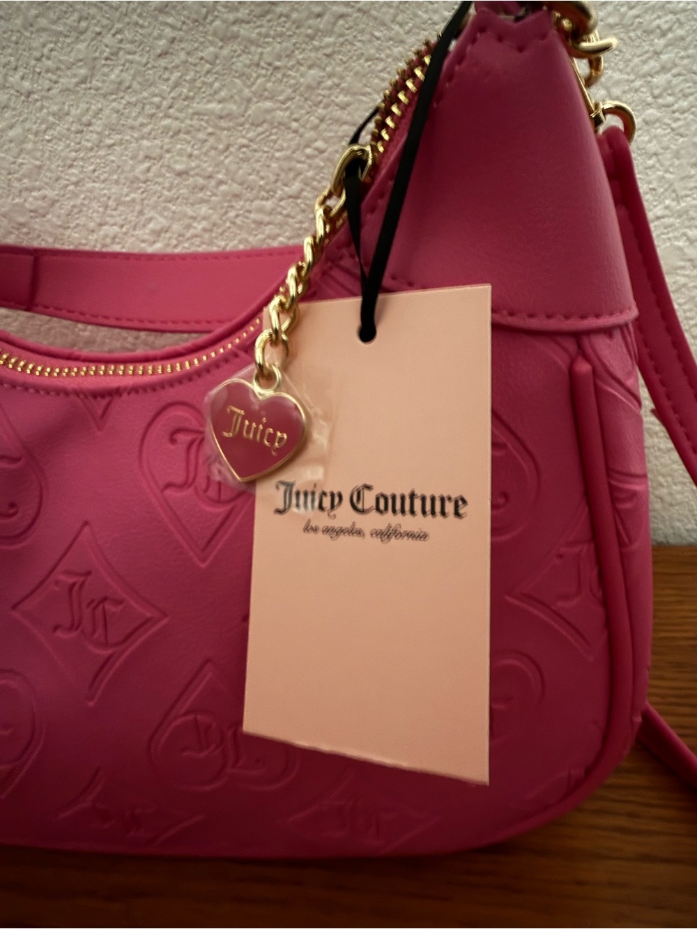 Juicy Couture Hot Pink Embossed Shoulder Bag with Gold Hardware - Picture 2 of 5